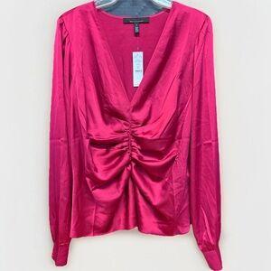 White Horse Black Market Pink Ruched Front Satin Blouse #5539